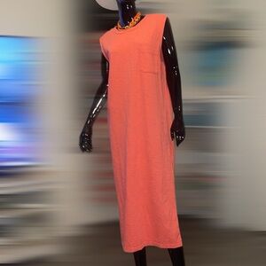 Lou & Grey Cotton Sheath Maxi Dress, Sleeveless, Salmon Color, Left Side Slit